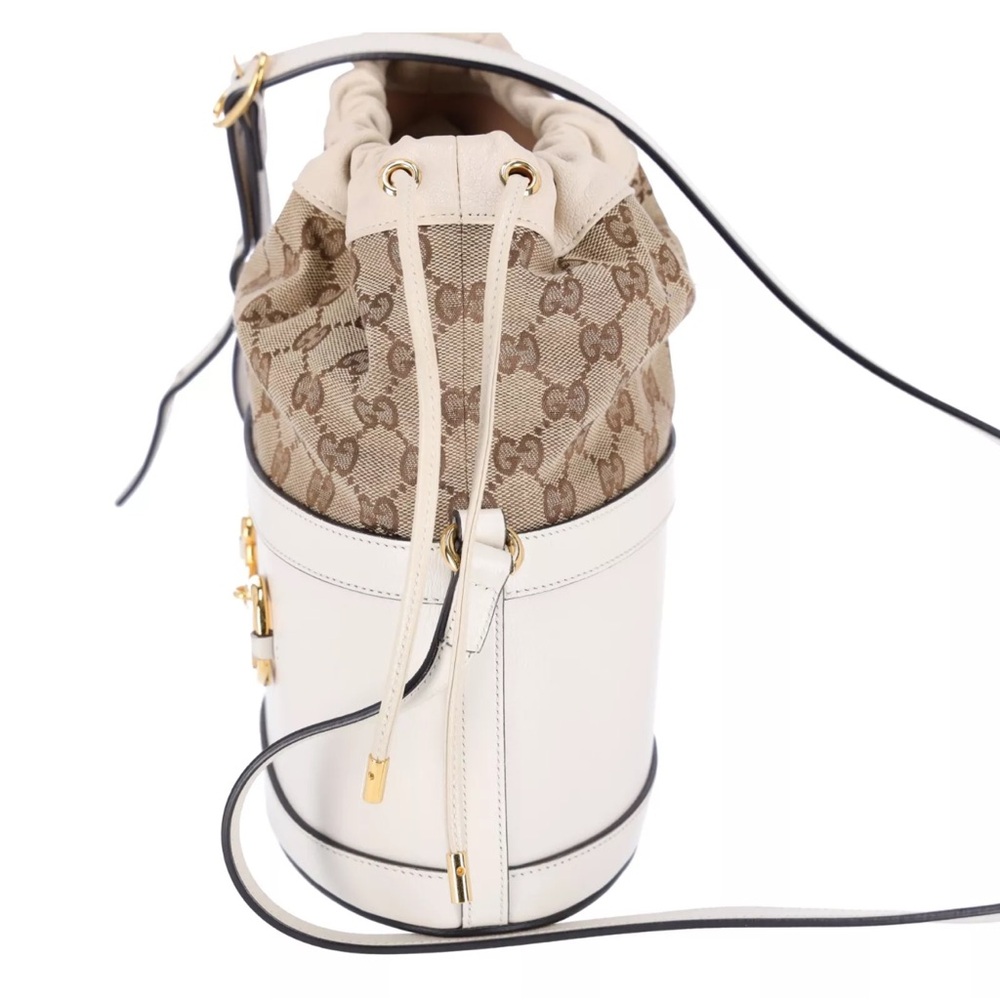 Gucci Horsebit 1955 Bucket Bag GG Canvas Leather Ivory Ebony - Picture 7 of 11